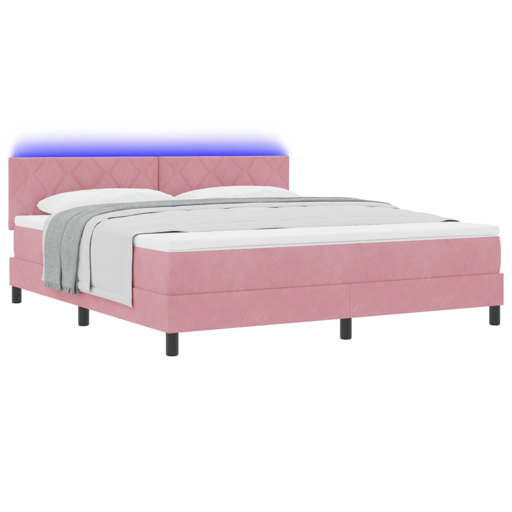 Letto Box Spring  con Materasso e LED Rosa 180x200 cm Velluto