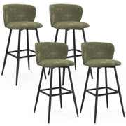 IDMarket - Set di 4 sgabelli da bar FANNY con seduta in ciniglia verde kaki e gambe in metallo nero