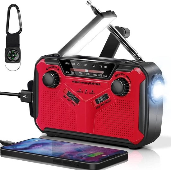 Radio Solare Portatile per Nuvole 2500mAh Radio a Mano a Slinga - AM FM Radio a Dinamo - Ricarica per Telefono - con Lampada LED - Allarme SOS - Cavo USB - per Escursioni e Campeggio