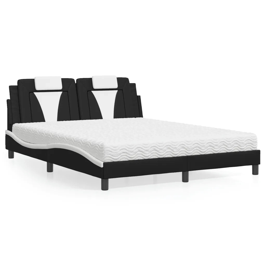 Letto Viana con Materasso Nero e Bianco 160x200cm Similpelle