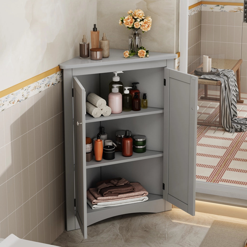 Mobile contenitore angolare con 2 ante e 2 ripiani in MDF verniciato per bagno cucina soggiorno grigio 61,5 × 80 cm