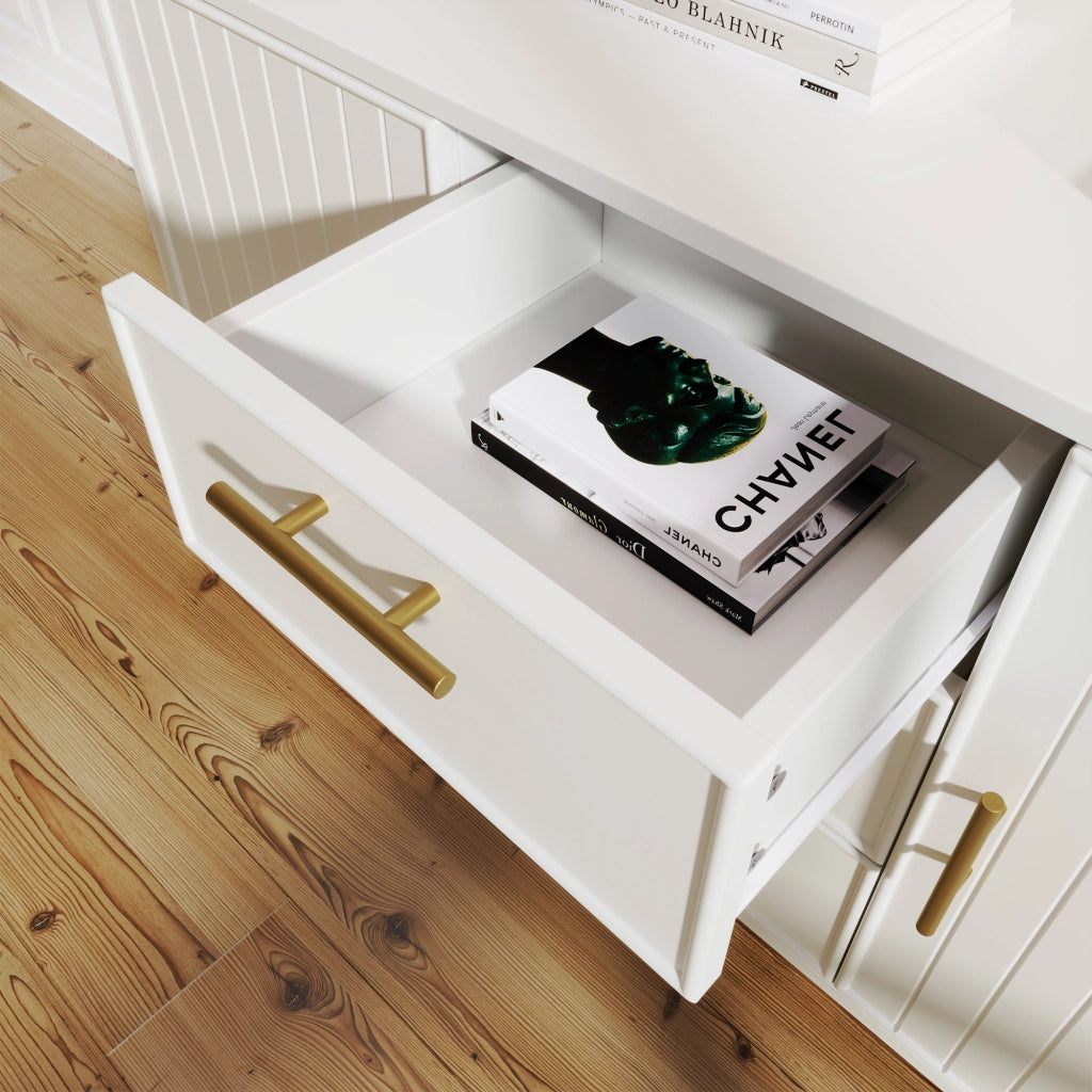 Cassettiera con 2 Ante e 3 Cassetti; Ripiano Regolabile; Stile Moderno; in Pannello Truciolare; Bianco; 120??40??75 cm