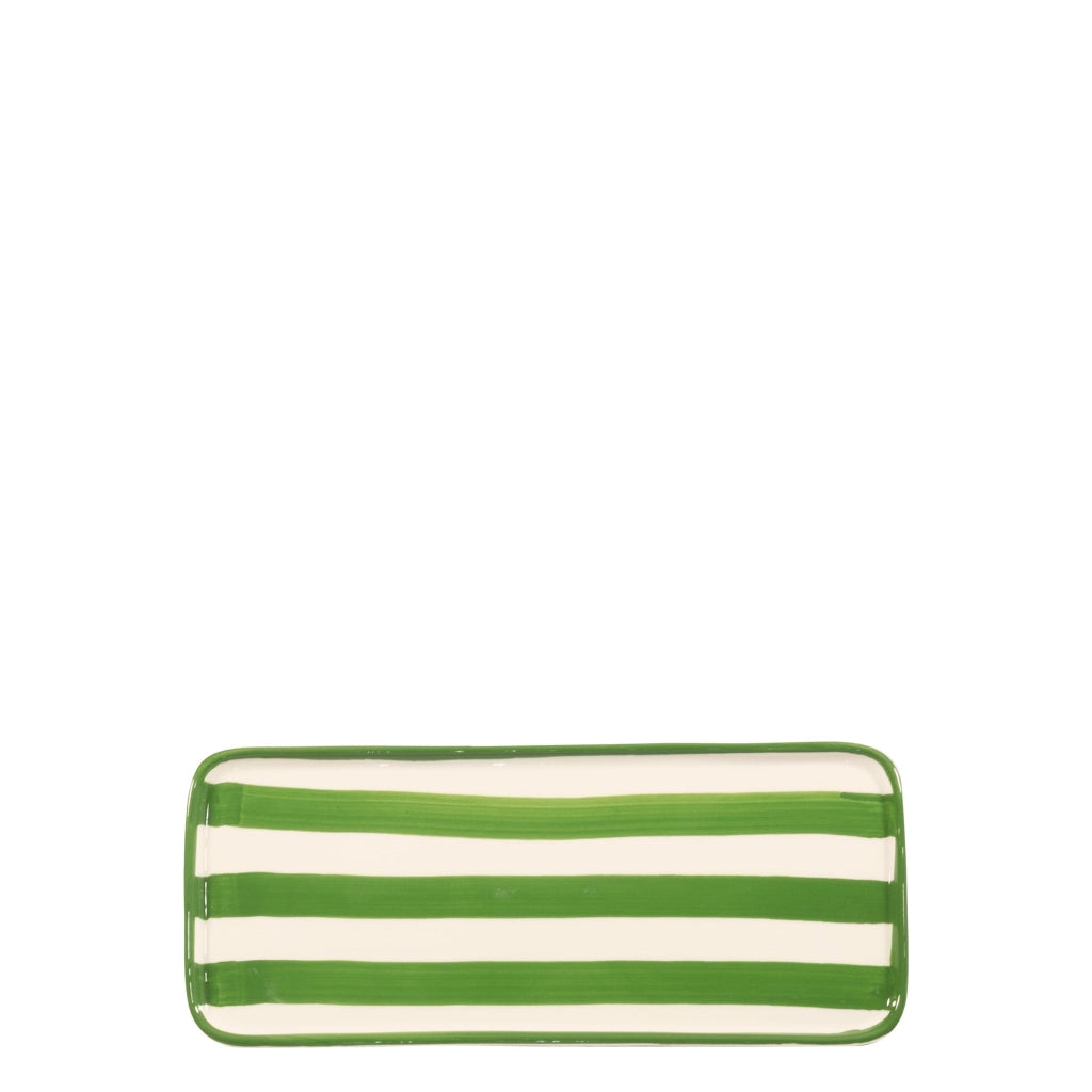 Lido Set 2 Piatti Rettangolari Serie Righe in Ceramica Artigianale Verde Made in Italy Design Moderno ed Elegante per Tavola Raffinata