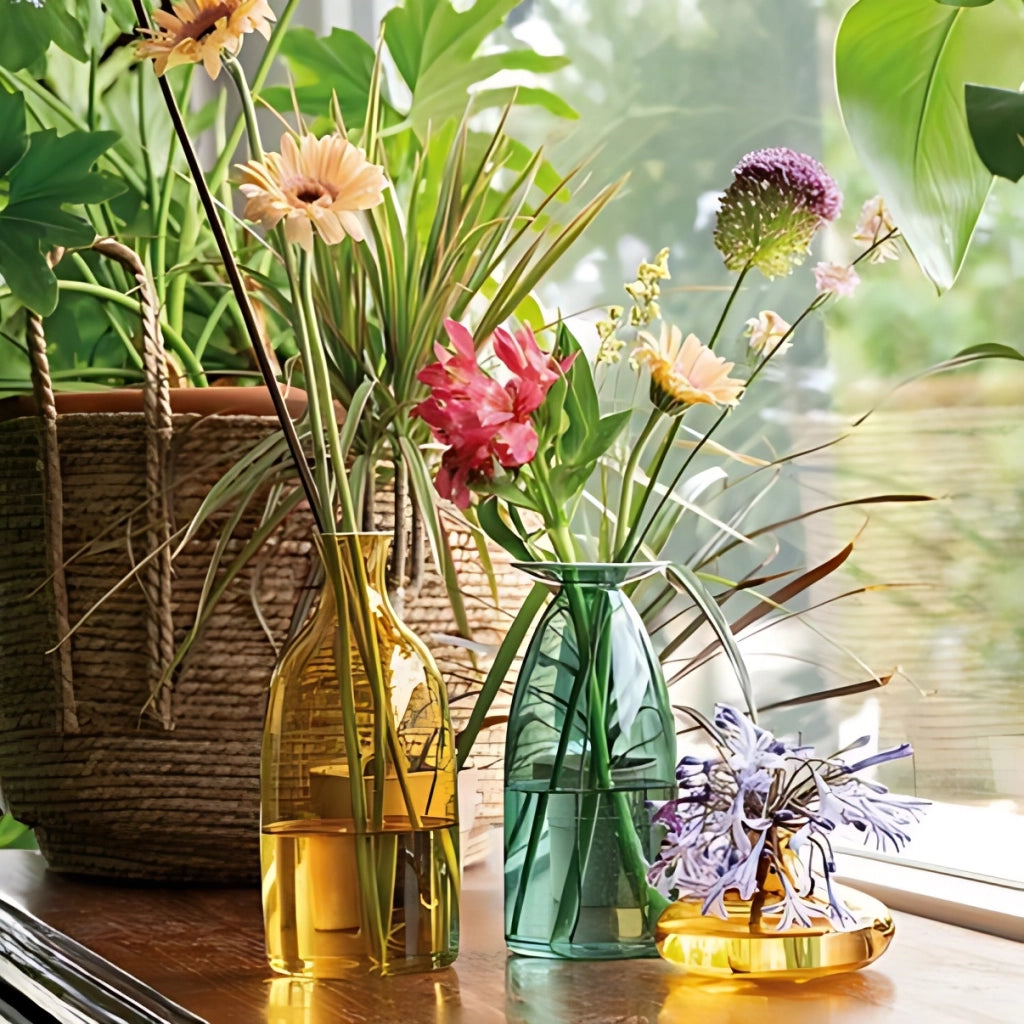 Vaso Un Fiore 120 in vetro borosilicato trasparente lavorato a mano, complemento d'arredo di design per bouquet e composizioni floreali da 120 cl
