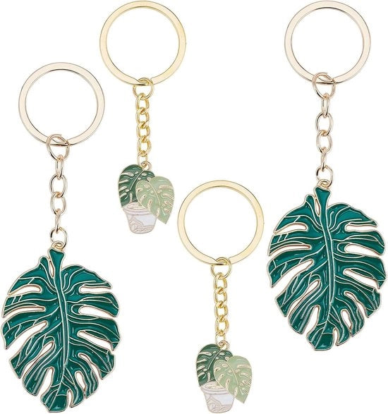 Sleutelhanger con Foglie di Monstera Verde per Portafoglio e Borsa Automobilistica