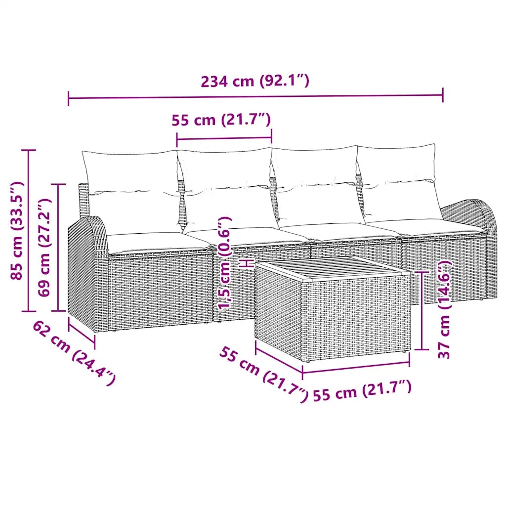 Set Divano da Giardino con cuscino 5 pcs Nero polyrattan 3347513