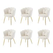 Set di 6 sedie da soggiorno in velluto - con schienale a petalo e cuscino - beige