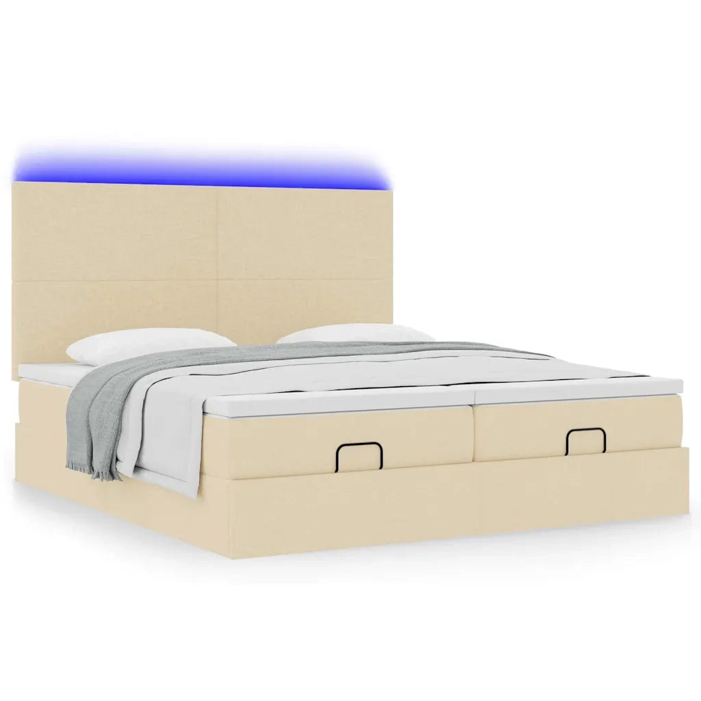 Struttura Letto Pouf con Materassi Crema 200x200 cm in Tessuto 3314532