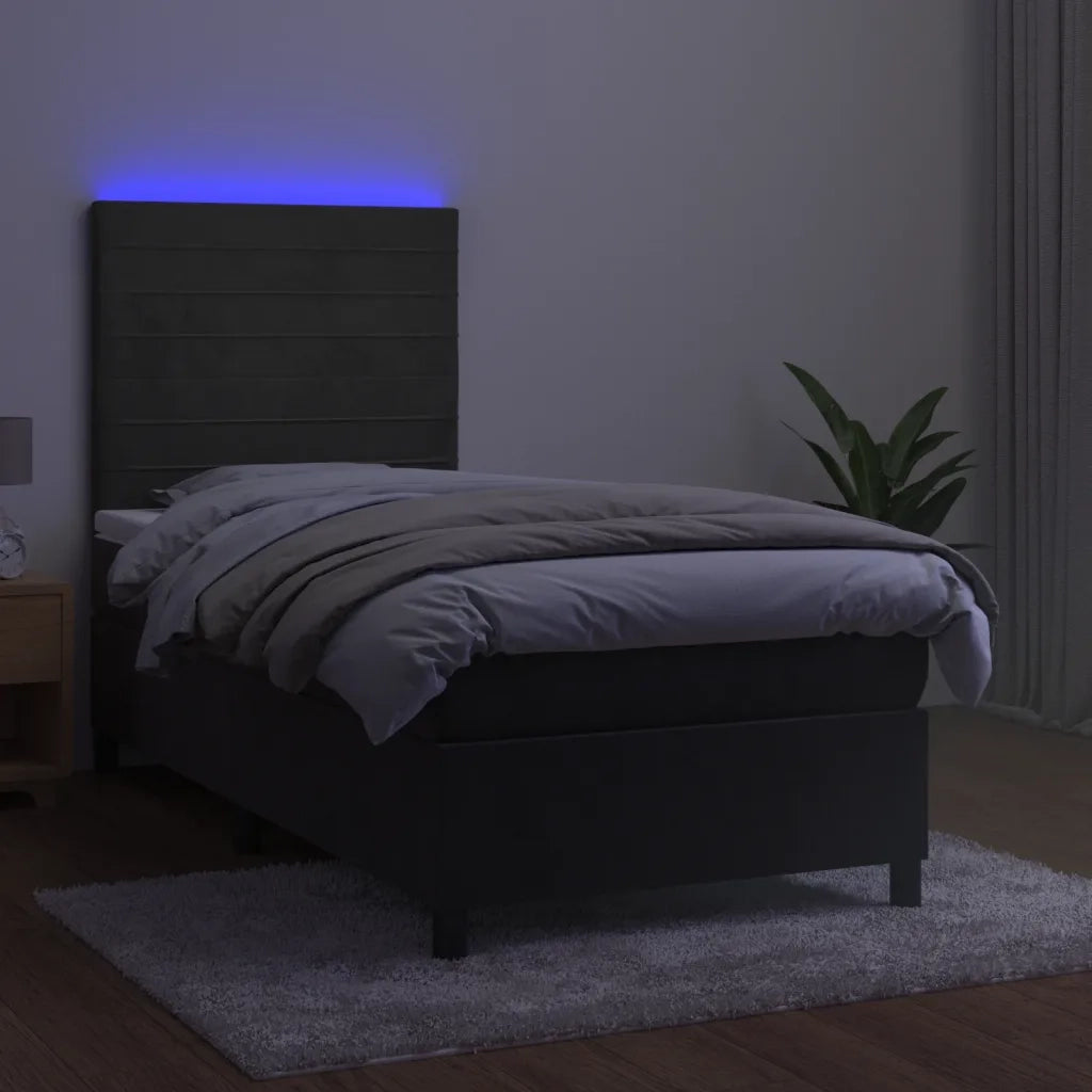 Letto a Molle con Materasso e LED Grigio Scuro 90x190cm Velluto 3136156