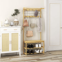 Mobile Appendiabiti da Terra con Ganci Aste e Scarpiera in Bambù 70x31x170 cm Marrone