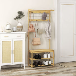 Mobile Appendiabiti da Terra con Ganci Aste e Scarpiera in Bambù 70x31x170 cm Marrone