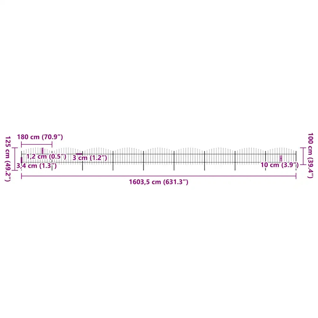 Recinzione Giardino Punta a Lancia (1-1,25)x15,3cm Acciaio Nero cod mxl 22640