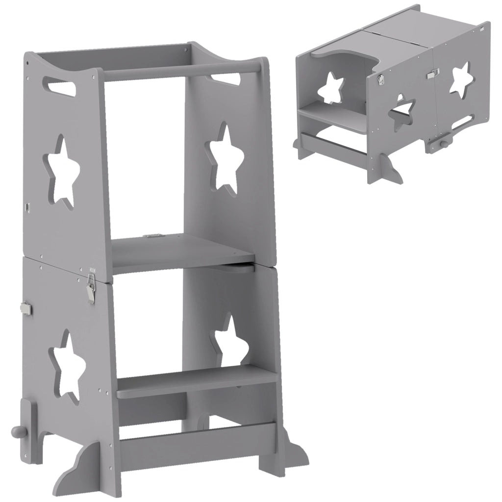 Tavolo e sedie convertibile Montessori ¨C Minimal ¨C legno grigio 60x44.5x86