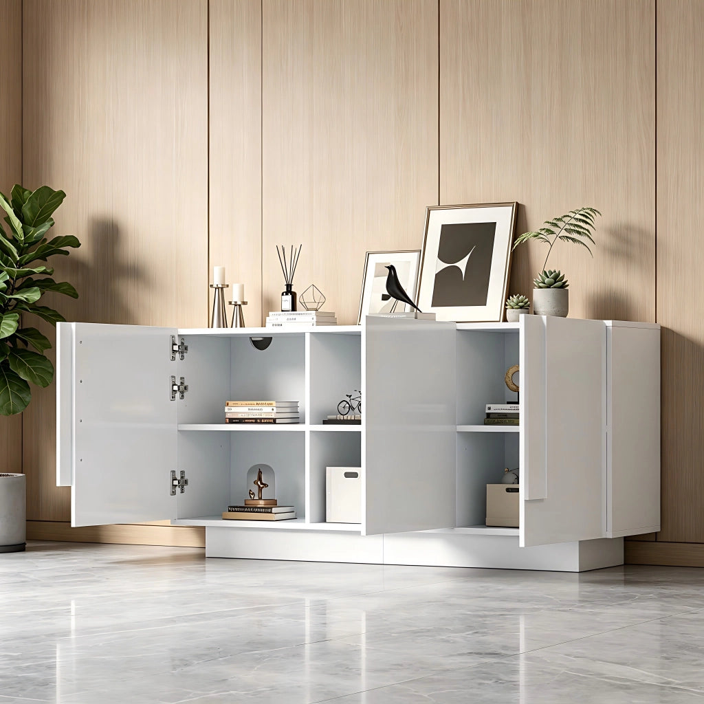 Credenza e madia a 3 porte con 6 scomparti e ripiani regolabili per soggiorno e sala da pranzo; bianco; 160 × 35 × 60 cm
