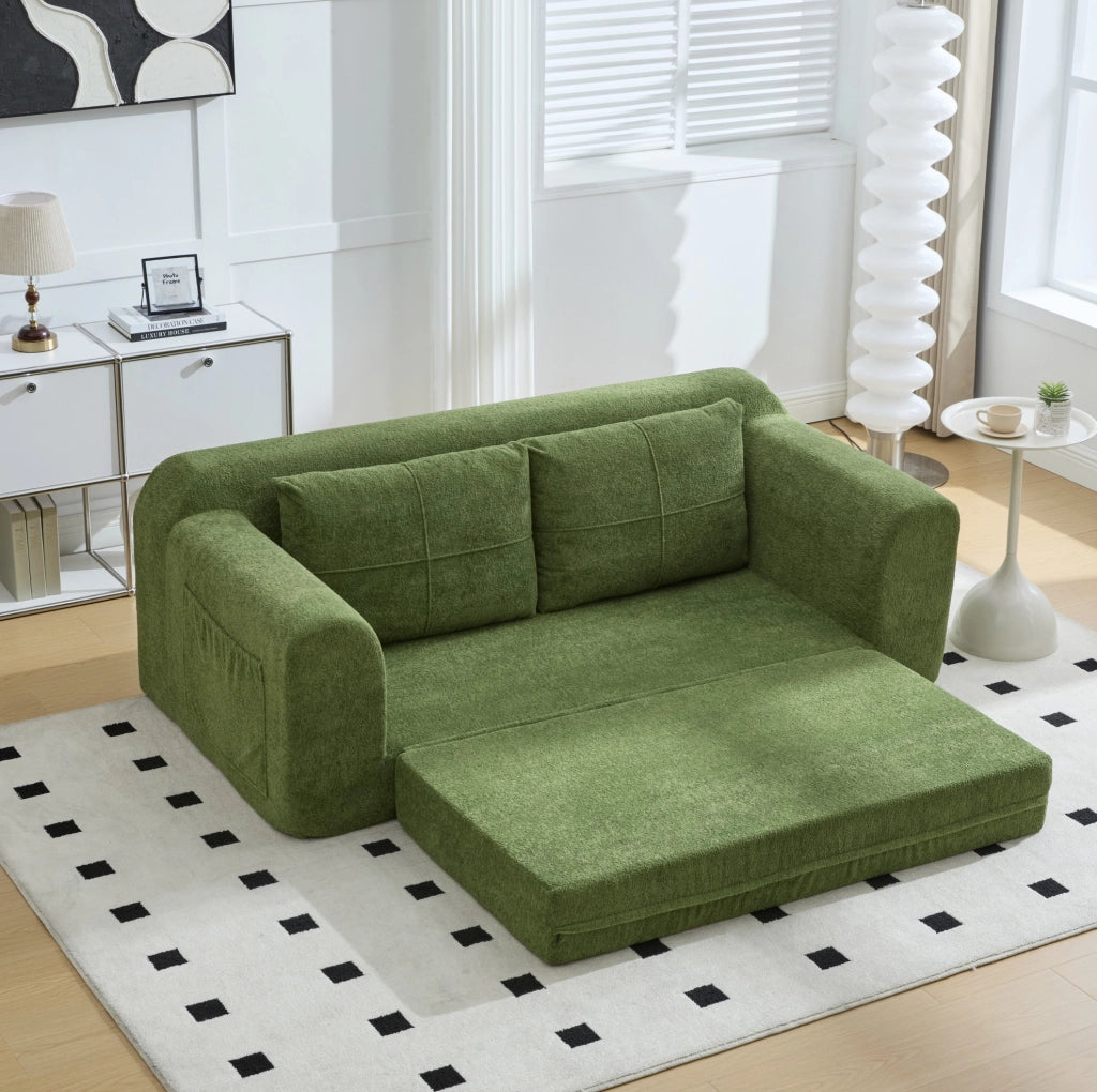 Divano letto da pavimento 2 in 1 in velluto verde