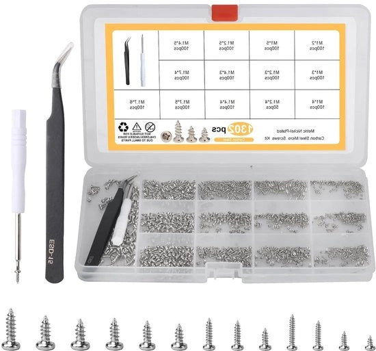Mini set di viti con 1300 pezzi | Viti autoalloganti | Set di viti piccole per occhiali orologi macchine portatili | Viti micro a testa rotonda a croce | M1/M1.2/M1.4/M1.7