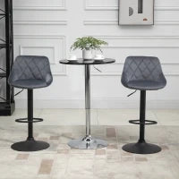 Set 2 Sgabelli da Bar con Altezza Regolabile, Base in Metallo e Seduta Finta Pelle, Sgabelli Alti Moderni Girevoli con Schienale e Poggiapiedi 46x48x83-104cm, Grigio e Nero