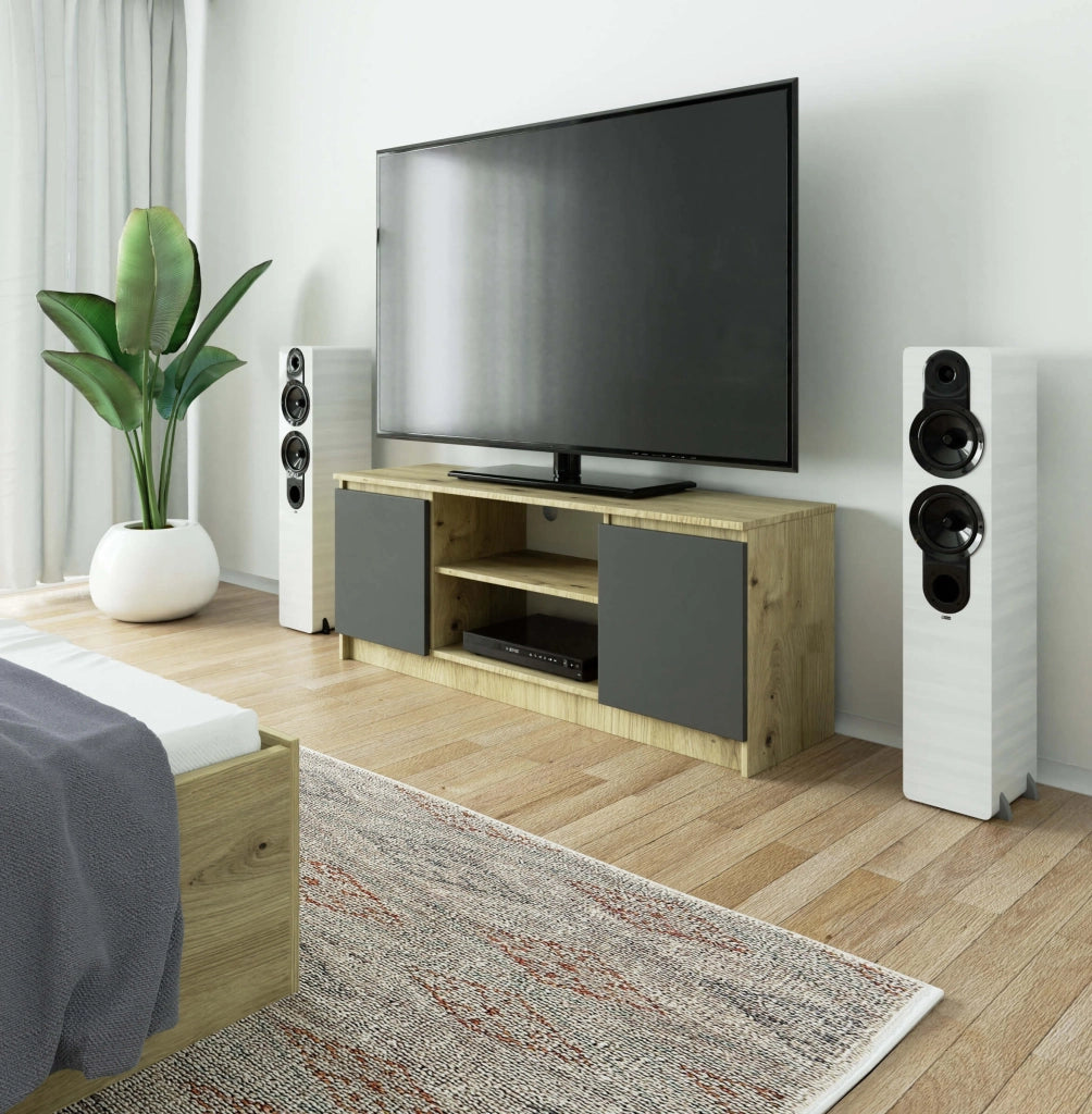 Mobile TV AKORD Quercia Artisan 140 cm 2 ante inserto frontale Grigio Grafite 140x40x55 cm