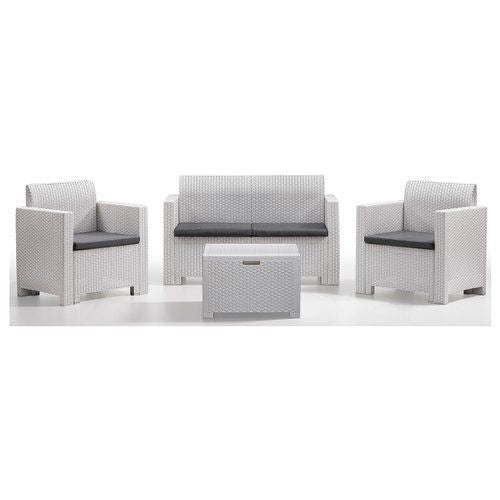 Bica 9067 Nebraska Set Salotto da Giardino 4 Posti Polipropilene Rattan Divano 2 Poltrone Tavolino Cuscini Inclusi colore Bianco