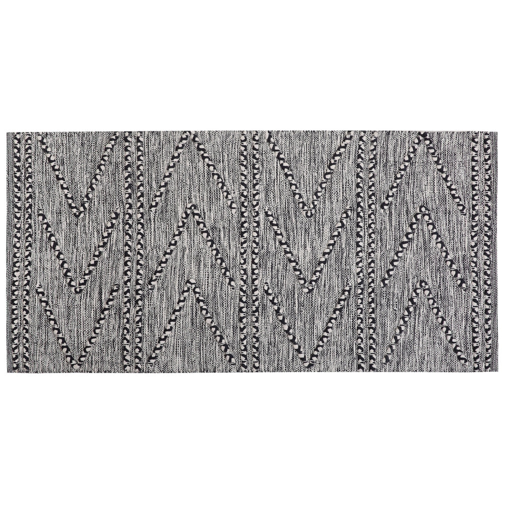 Tappeto in cotone color Nero con Motivo Geometrico Bianco 80 x 150 cm stile rustico boho