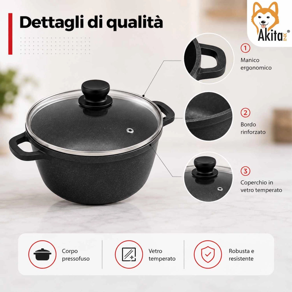 Akitaink Casseruola Alluminio Pressofuso Coperchio in Vetro 16 cm