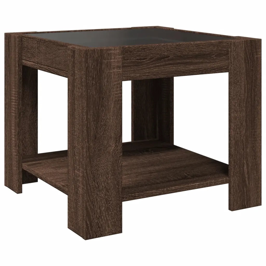Tavolino salotto | Tavolino da caff¨¨ | Tavolino da Soggiorno con LED Rovere Marrone 53x53x45 cm Multistrato