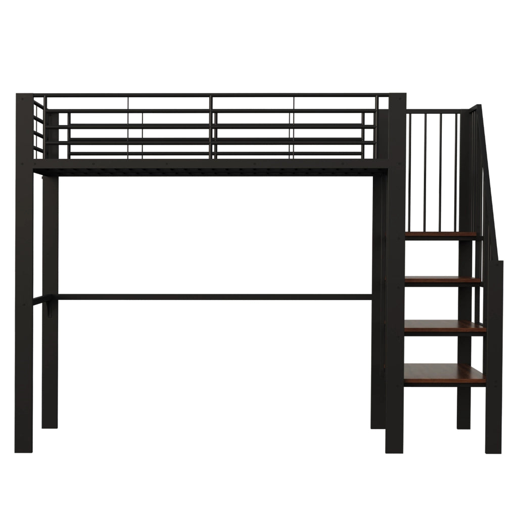 Letto a soppalco 90 x 200 cm in metallo nero con scala