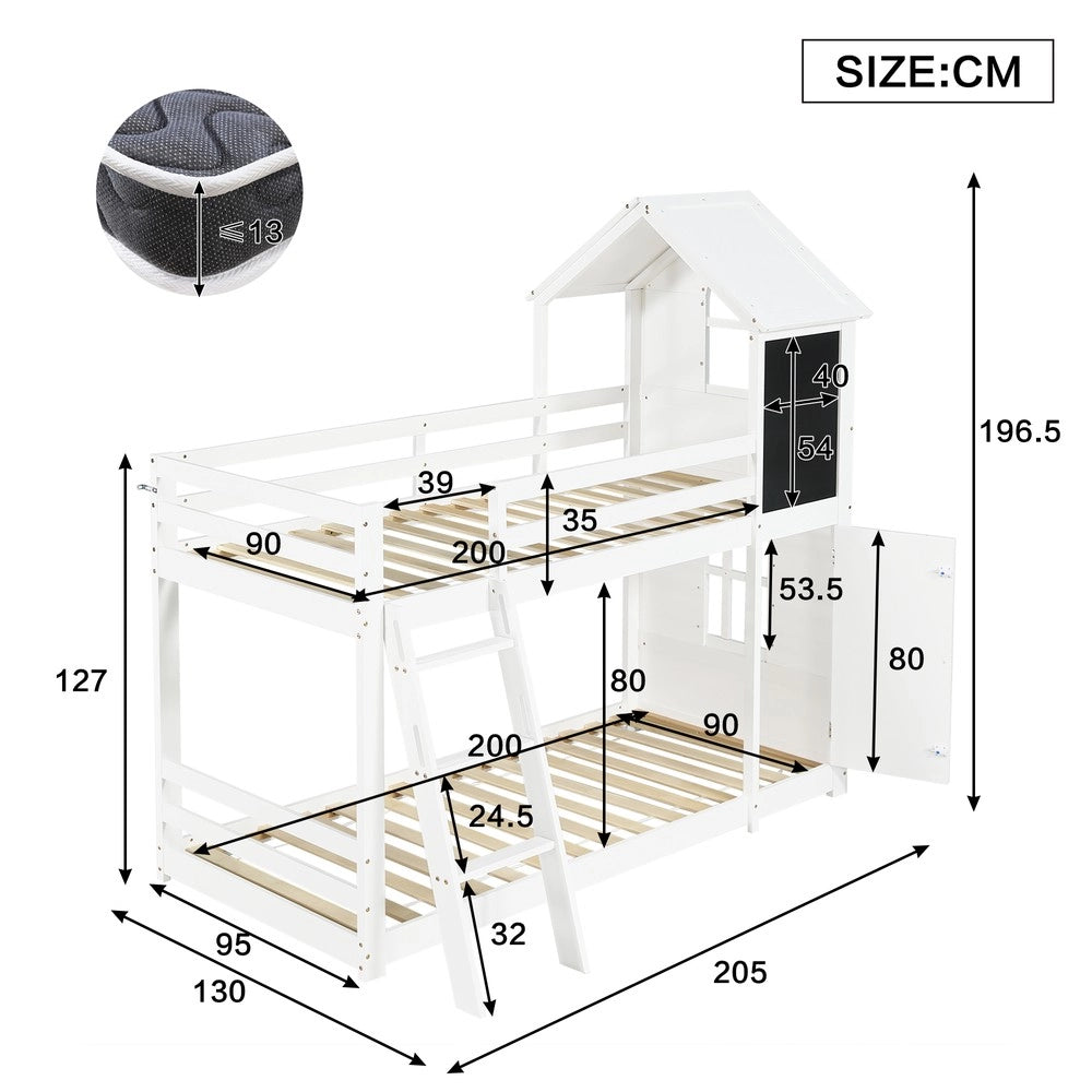 Letto a Castello per Bambini in Pino ¨C MINIMAL ¨C Bianco 90x200cm