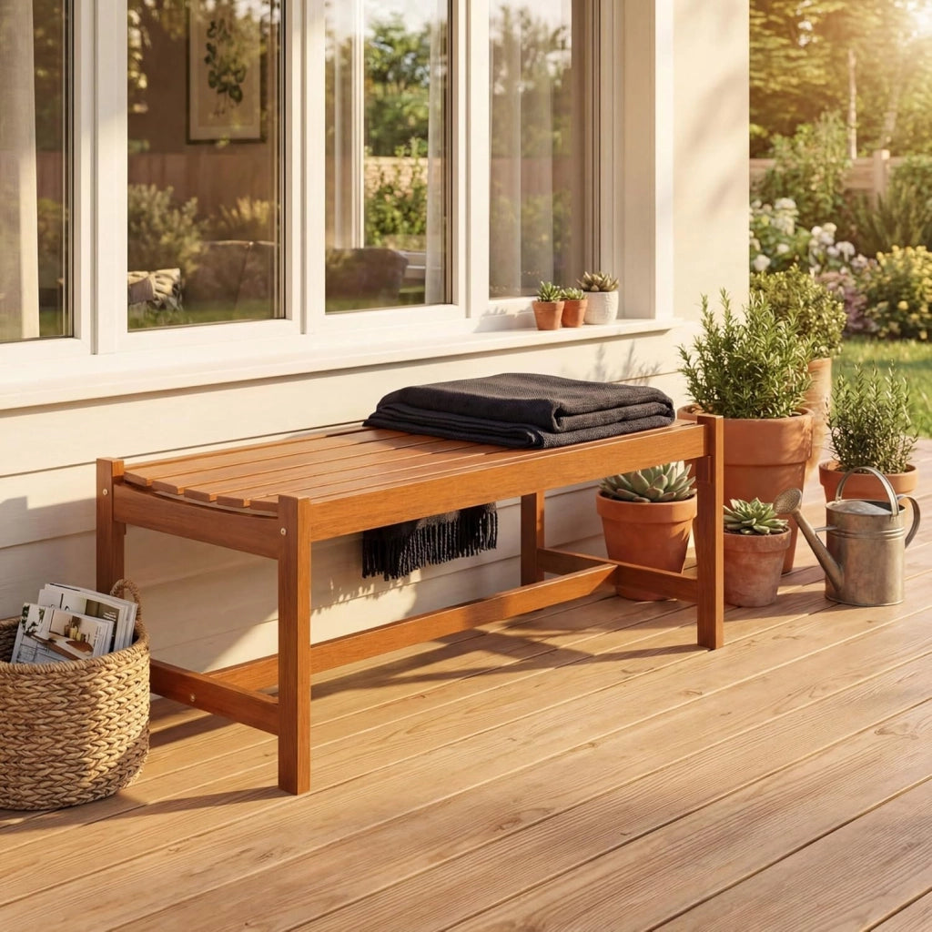 Set di 2 Panchine da Esterno in Legno Massello, Panca a 2 Posti con Sedile Curvo a Doghe, Porta Piante e Panca Ingresso, per Giardino, Terrazza e Cortile, Portata 240 kg, 112 x 51 x 40 cm