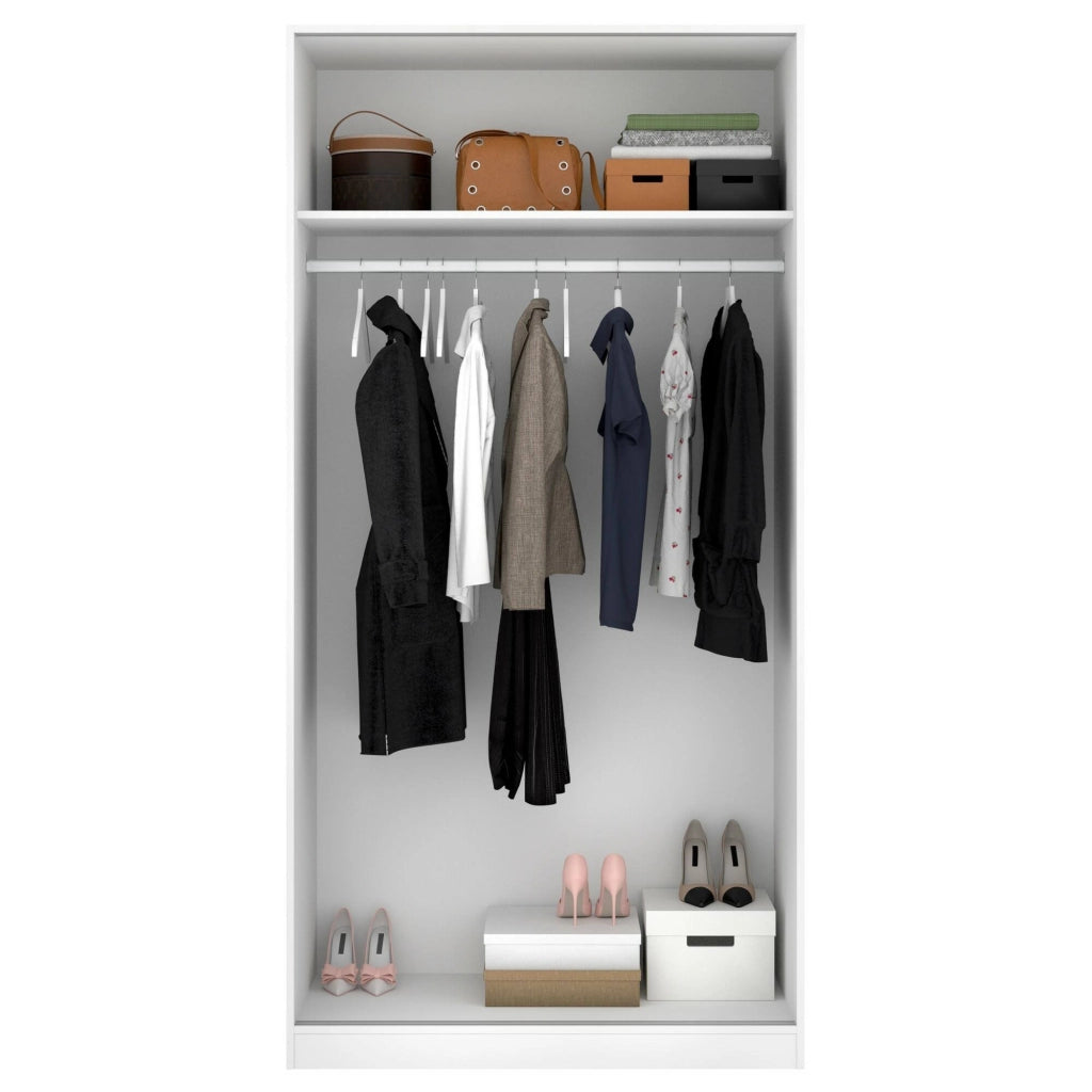 Guardaroba Abigale, Mobile appendiabiti per camera da letto, Armadio con 2 ante scorrevoli, 100x50h204 cm, Bianco