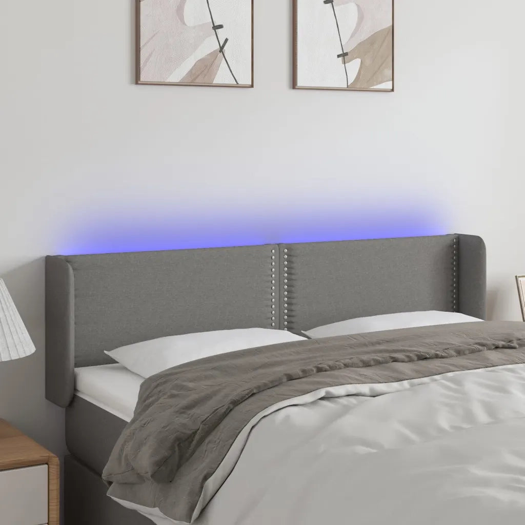 Testiera | Testata a LED Grigio Scuro 147x16x78/88 cm in Tessuto