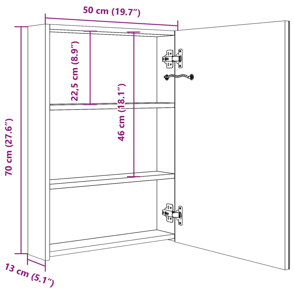 Armadietto Bagno con Specchio e LED 50x13x70 cm cod mxl 78698