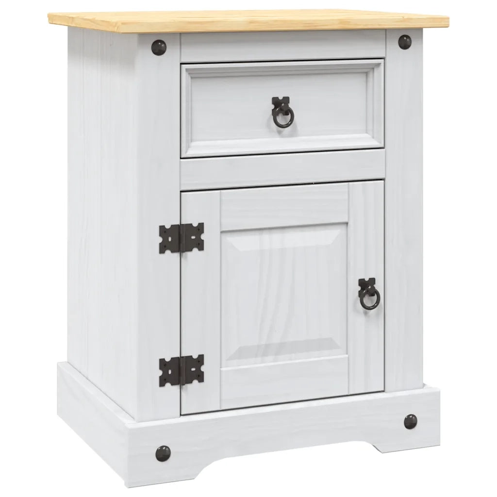 Comodino in Legno di Pino Messicano Corona Bianco 53x39x67 cm 282618
