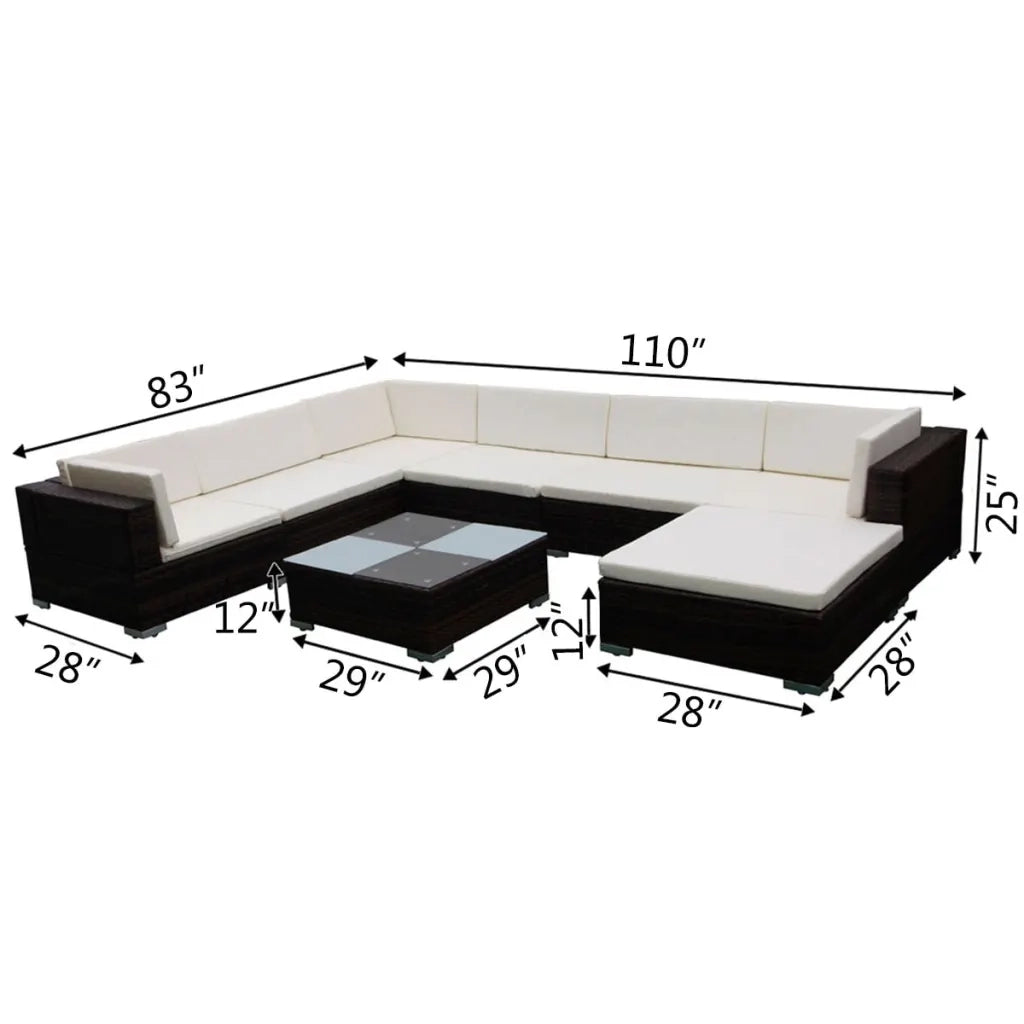 Set Divani da Giardino 8 pz con Cuscini in Polyrattan Marrone 42089