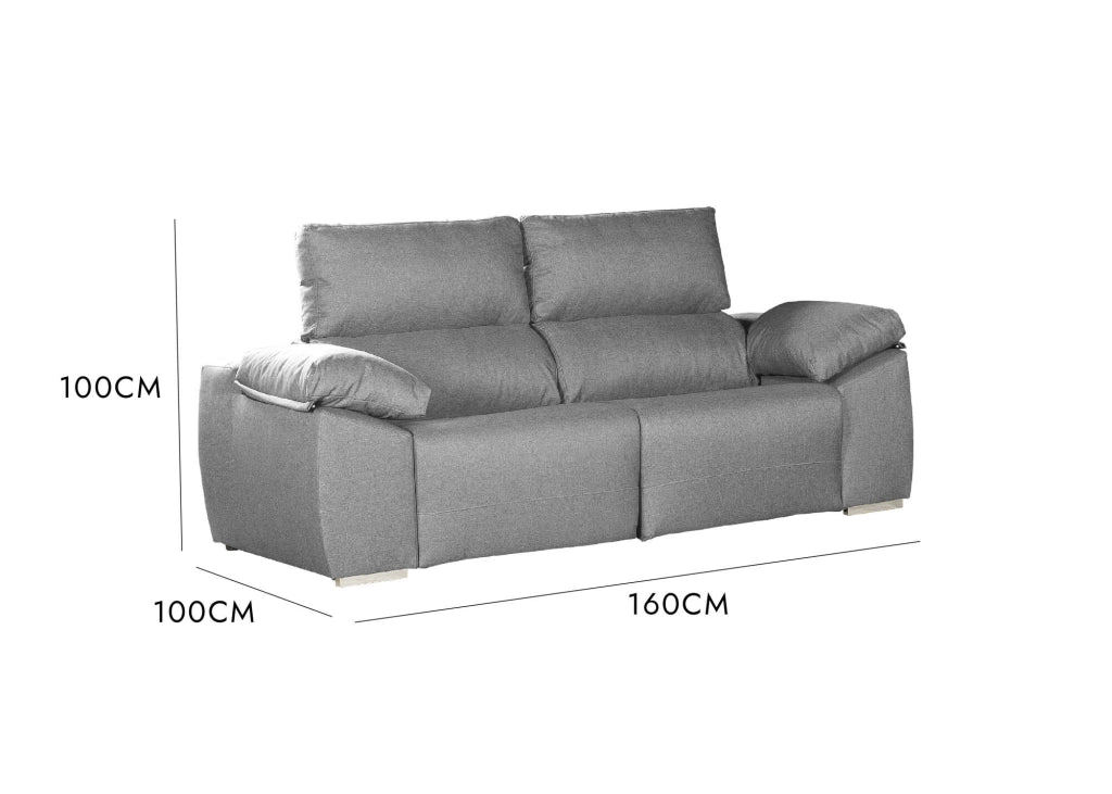 Divano fisso Astrice, SofÃ  in tessuto imbottito a 2 posti, Divano motorizzato, Multiposizione e reclinabile, 160x100h100 cm, Grigio