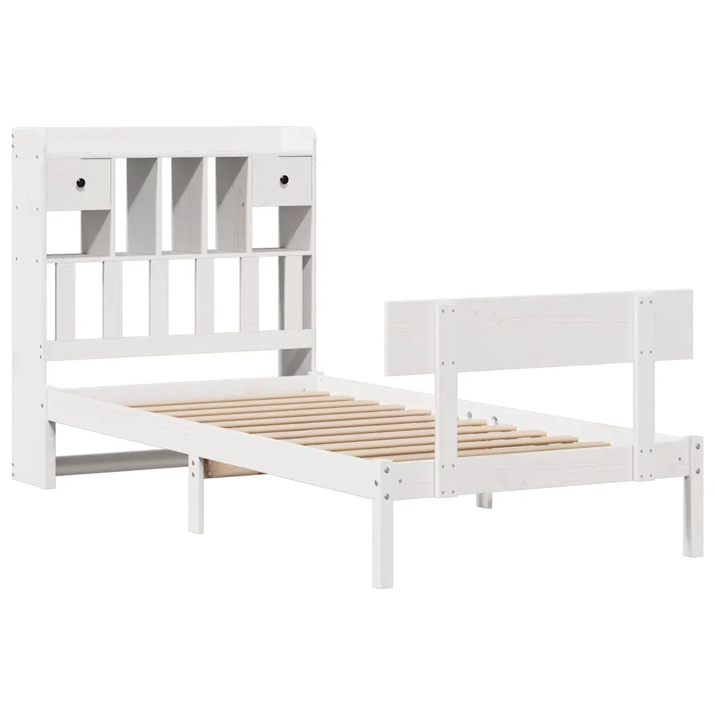 Letto singolo | Letto per adulti | Letto Libreria senza Materasso Bianca 90x200 cm Legno di Pino