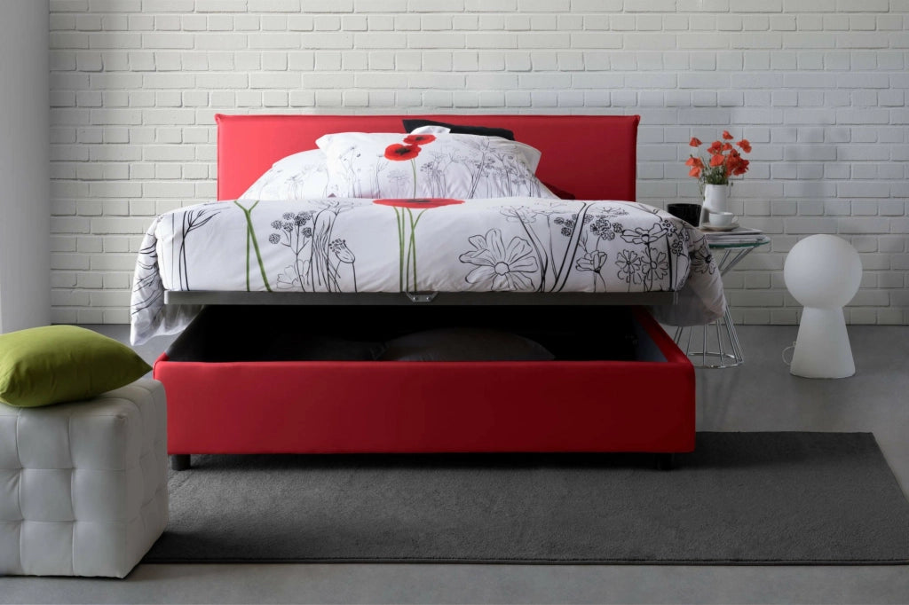 Letto matrimoniale Angelic, Letto contenitore con rivestimento in tessuto, Made in Italy, Apertura frontale, adatto per materasso cm 140x190, Rosso