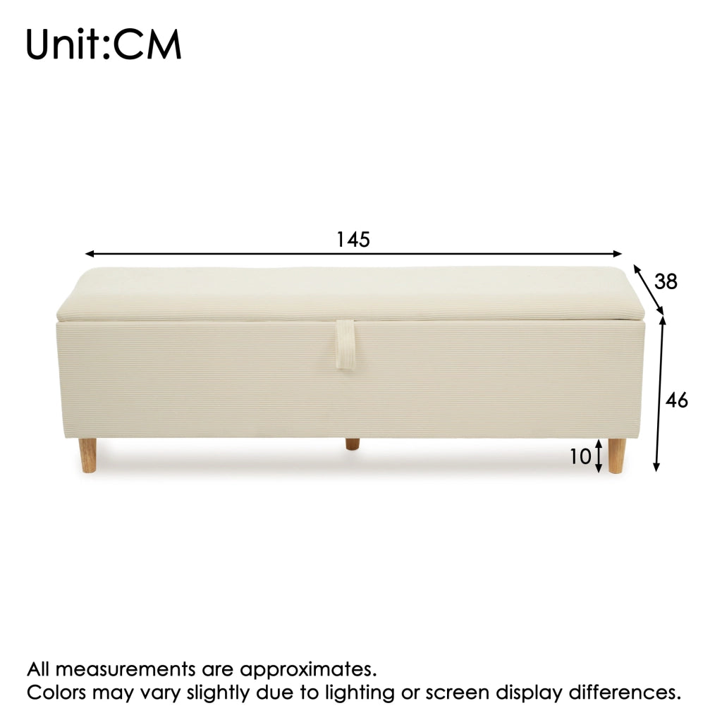 Panca contenitore 145x38x46 cm con vano idraulico in corduroy; legno; beige
