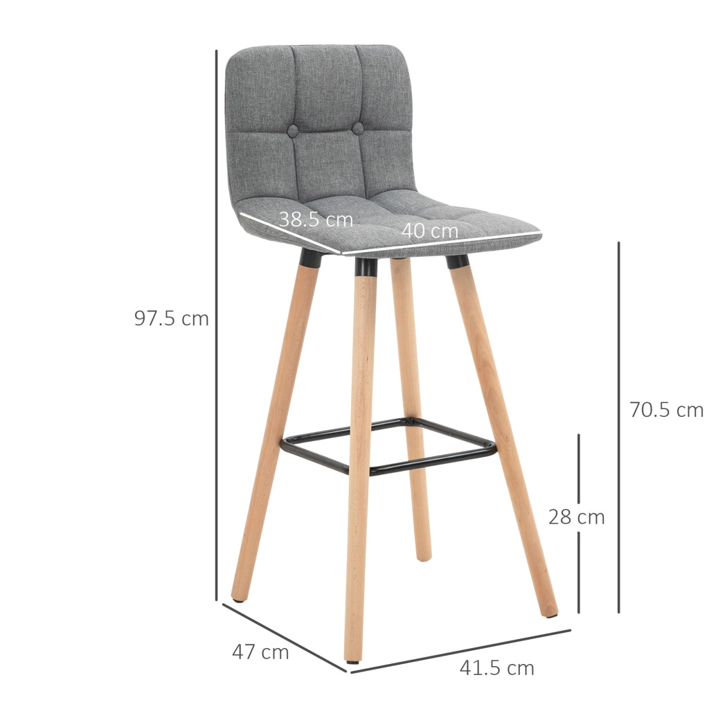 Sgabello da Bar con Schienale ¨C Zephmum ¨C Tessuto Grigio, Gambe Legno, 41.5x47x97.5 cm