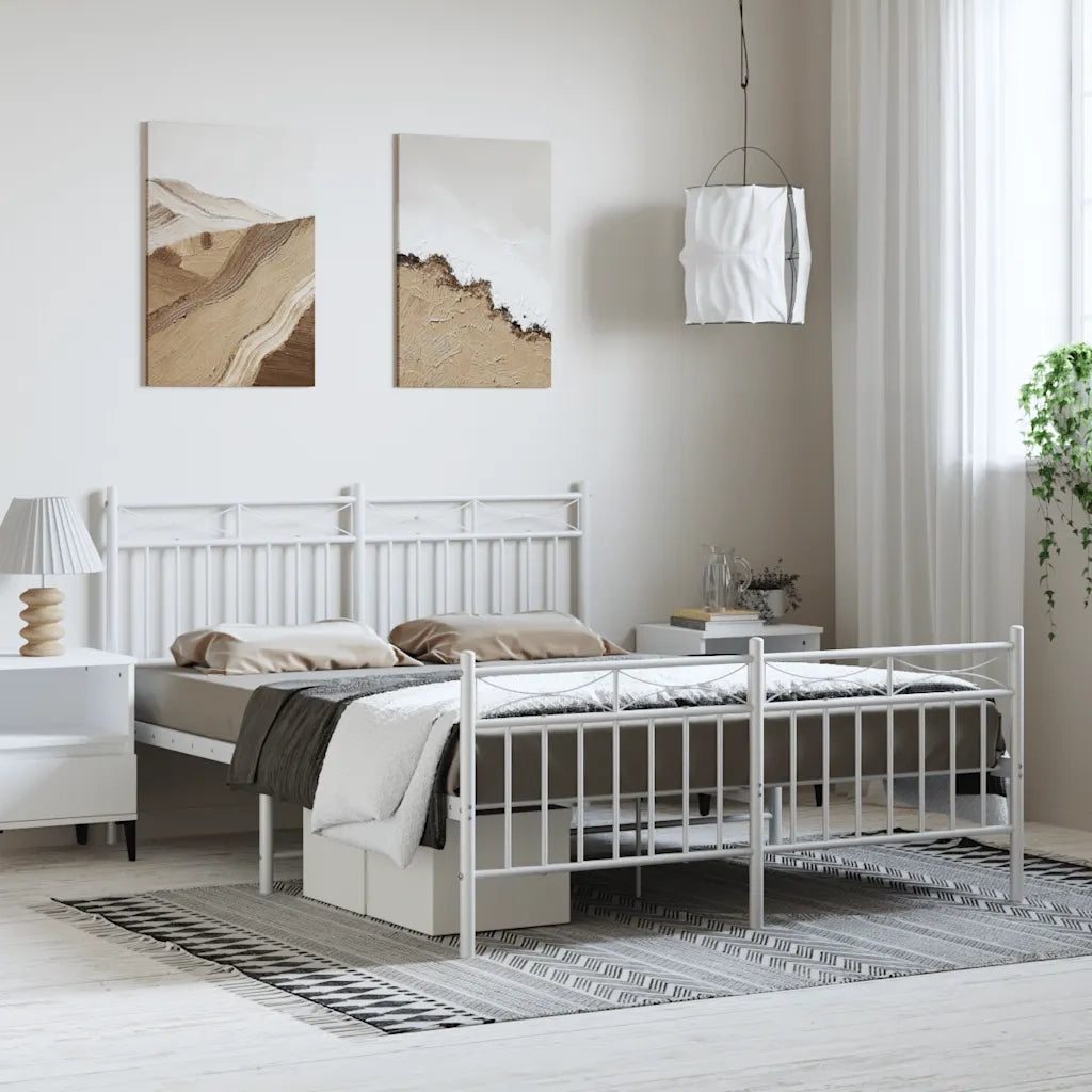 Letto matrimoniale | Letto per adulti | Giroletto con Testiera e Pediera Metallo Bianco 135x190 cm