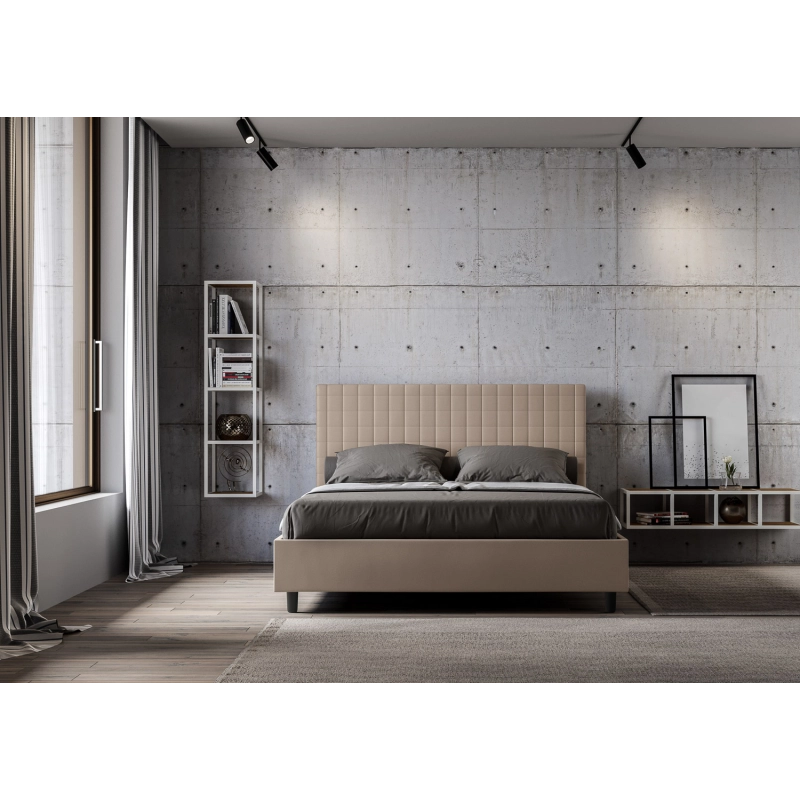 Letto imbottito Matrimoniale 160x200 cm Sunny - Similpelle,Senza rete,Tortora