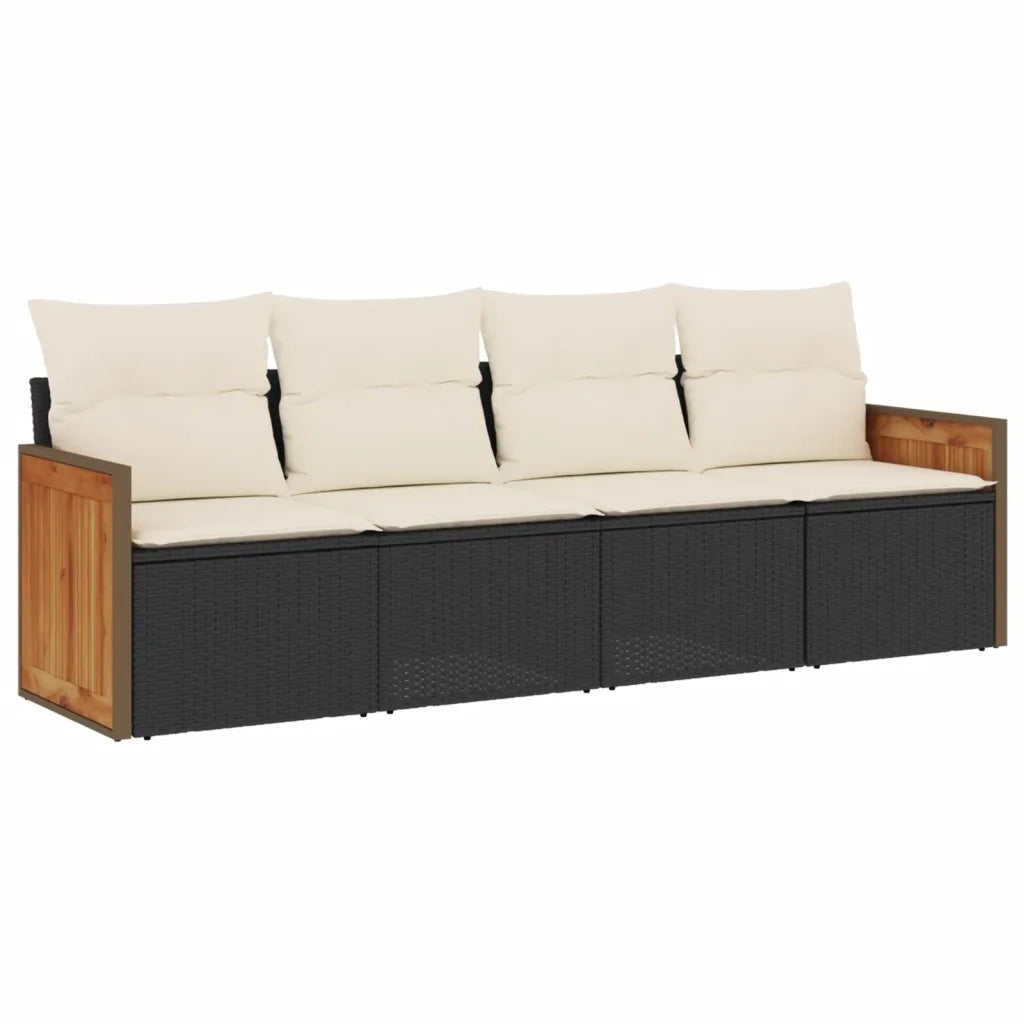 Set Divani da Giardino 4 pz | Set Salotto da Giardino con Cuscini Nero in Polyrattan