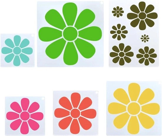 Stampo in plastica per fiore zinnia - Stencil per pittura - Quadrato - Margherite - Mobili da tavolo in legno - Scrapbooking - Adatto per vernici - Rettangolare