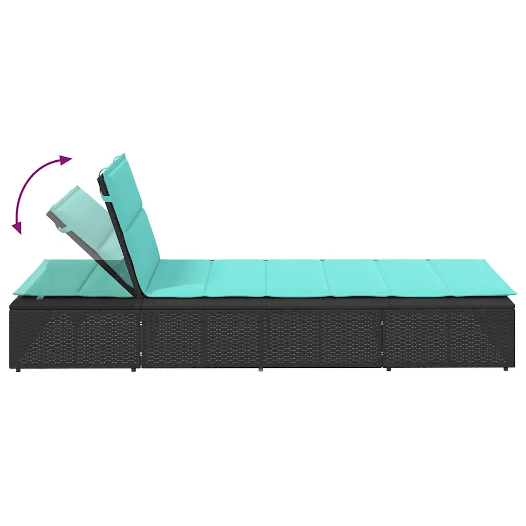 Lettino Prendisole con Cuscino Galleggiante Nero in Polyrattan 4104210