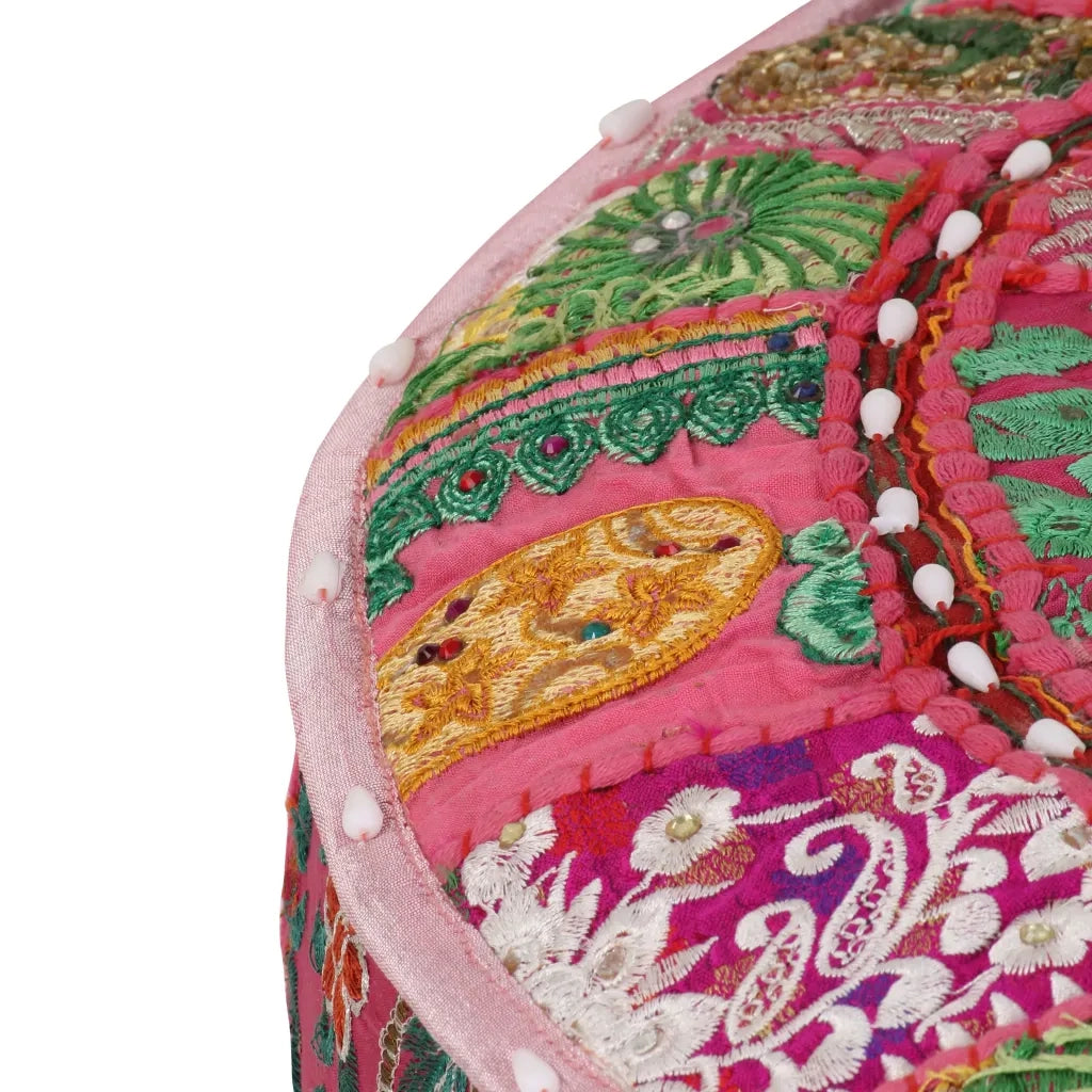 Pouf Patchwork Rotondo Fatto a Mano in Cotone 40x20 cm Rosa 246574