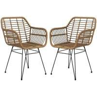 Set di 2 sedie in stile boho, sedie da cucina, rattan PE, 56 x 60 x 79 cm, Naturale + Nero