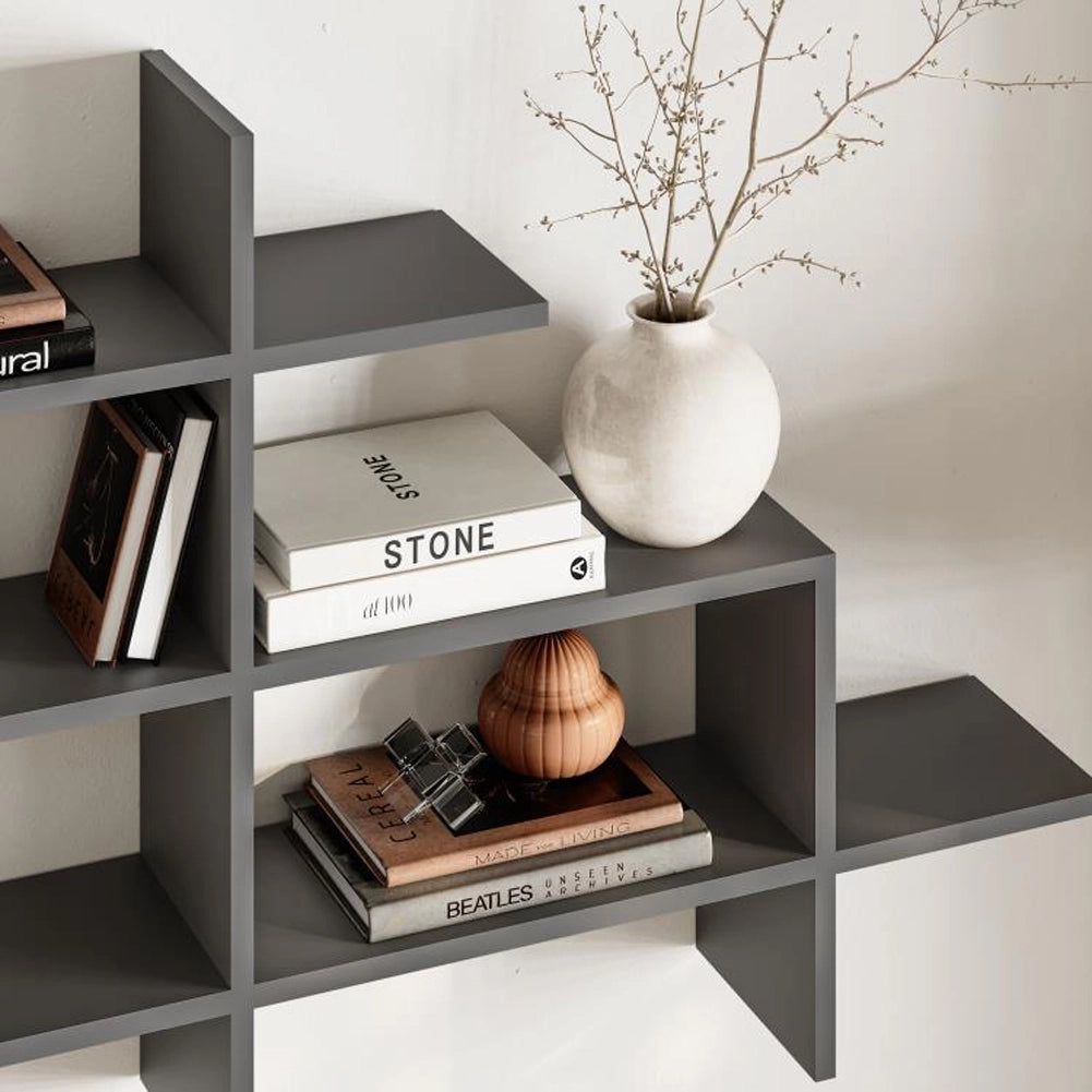 Mensola Libreria 3 Ripiani Geometrica in Legno Salvaspazio 150x82x22cm Antracite
