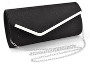 Borsa a Tracolla Elegante con Catena e Glitter per Uomo e Donna, Tas a Mano per Festa, Matrimonio, Vacanza e Cene Formali (Nero)