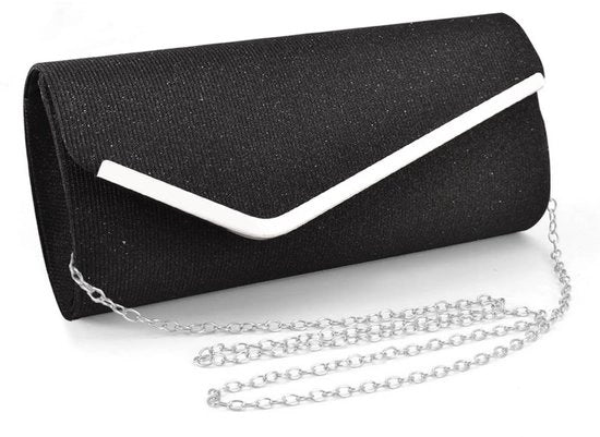 Borsa a Tracolla Elegante con Catena e Glitter per Uomo e Donna, Tas a Mano per Festa, Matrimonio, Vacanza e Cene Formali (Nero)