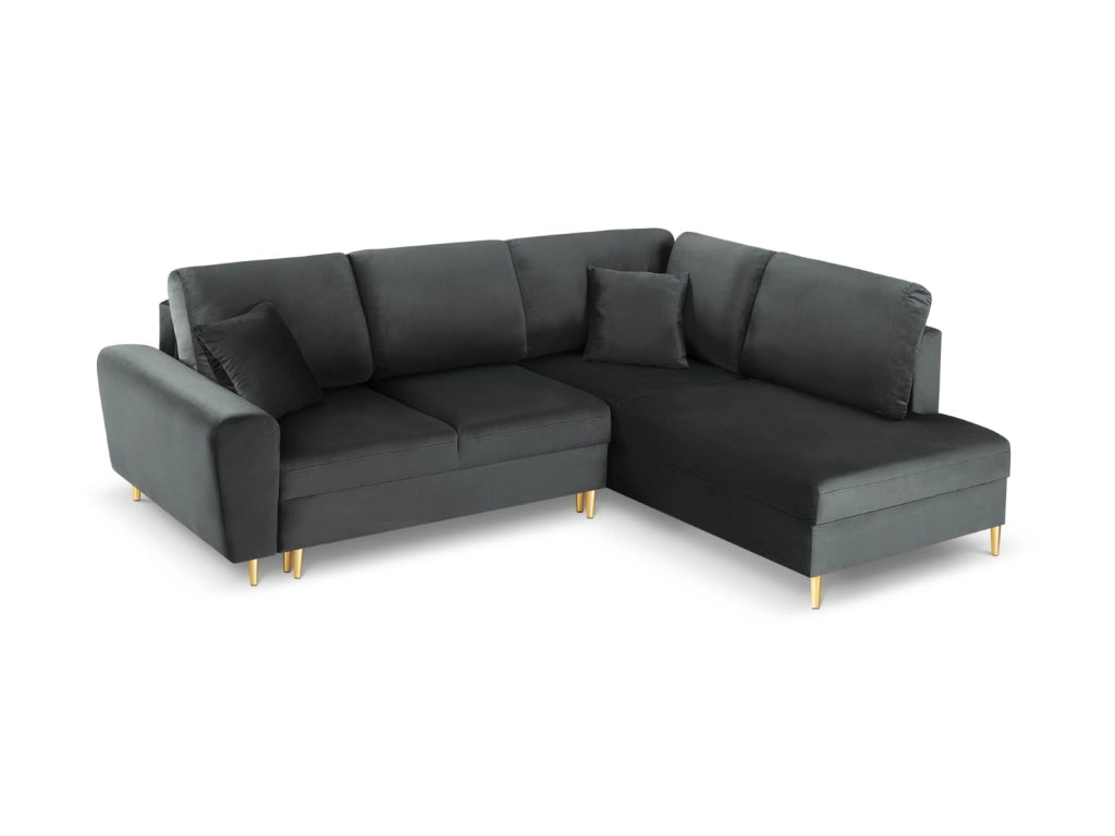 Cosmopolitan Design - Divano convertibile angolare destro con contenitore "Kyoto" 5 posti in velluto grigio scuro 